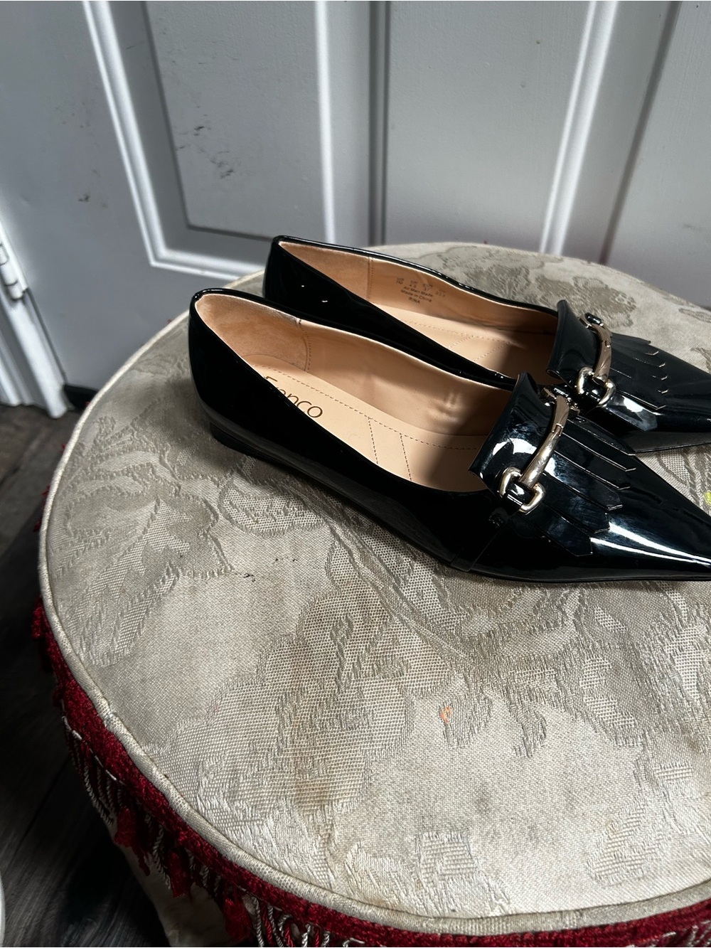 Franco Sarto Black Patent Pointed Kiltie Loafers with Metal Bit - Picture 6 of 16
